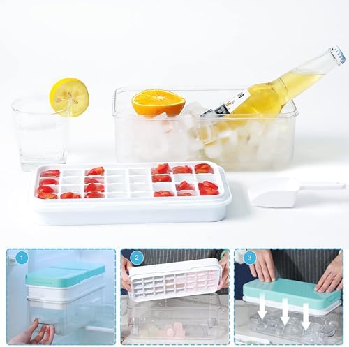 Ice Cube Tray with Lid and Bin, ZZWILLB 64 pcs Ice Trays for Freeze