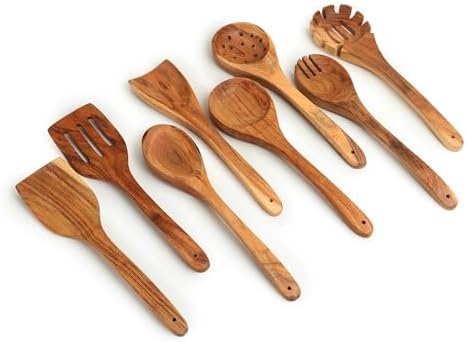 Acacia wood cooking utensils set of 8, 12 inch long wooden spatula set
