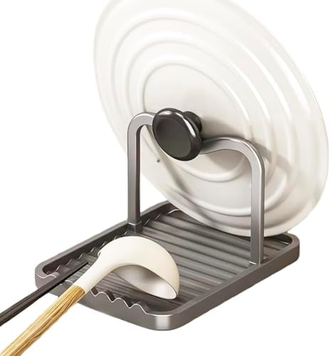Anti-Rust Metal Spoon Rest with Lid Holder While Cooking, Grey