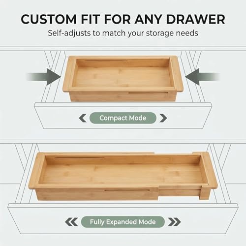 Expandable Bamboo Drawer Organizer, 12.4-17.7 Inch Sliding Utensil