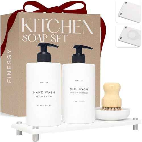 FINESSY White Soap Dispenser Set with Tray and Brush