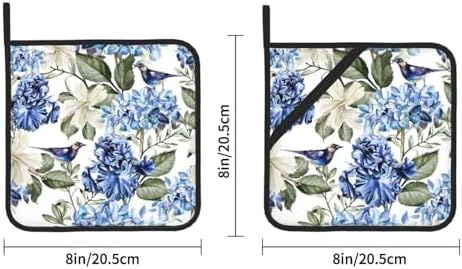 Blue Hydrangea Flower Bird Pot Holder Set, 2-Piece