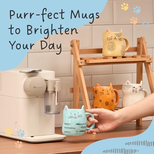 Bico Cat Coffee Mugs Set of 4, Cute Cat Ceramic Mugs with 3D Ears