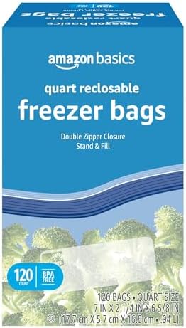 Amazon Basics Quart Freezer Storage Bags, 120 Count