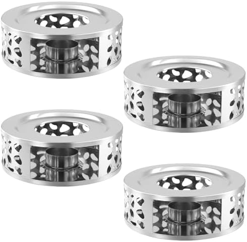 4PCS 430 Stainless Steel Teapot Warmer, Teapot Heater with Tealight