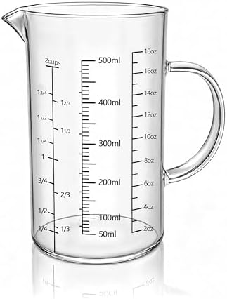 18 oz/500ml Glass Measuring Cup,OLULU 2 Cup Liquid Measuring Cup with