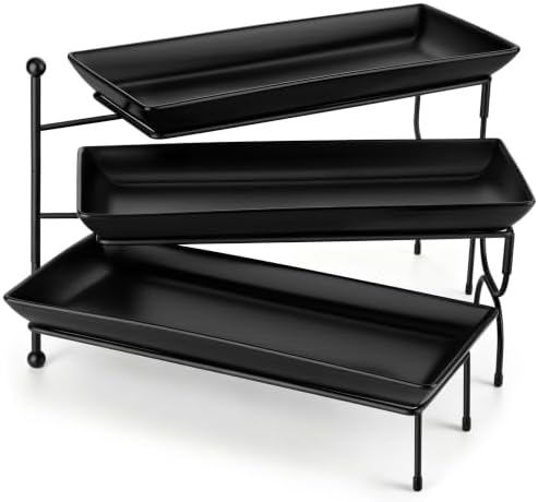 MALACASA 3 Tiered Serving Trays, Rotating Porcelain Dessert Stands