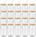 YOUKE OLA 20 Pack Glass Cups with Bamboo Lids and Glass Straw 16oz