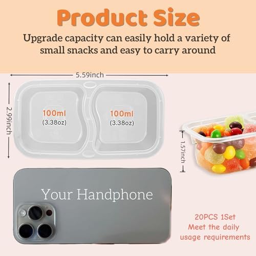 Snack Containers with Lids - 20PCS 2 Compartment Meal Prep Containers