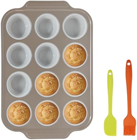 12-Cup Silicone Muffin Pan with Carbon Steel Frame, Non-stick Cupcake