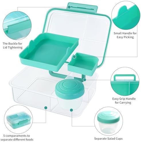 Finorder Light Green Portable Bento Lunch Box with Handle, 56 oz