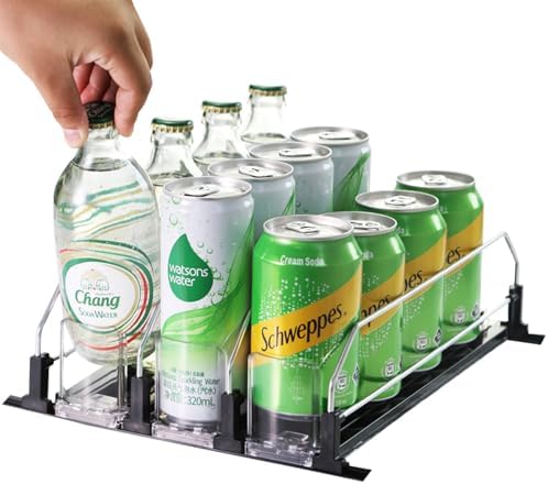 Adjustable Soda Can Organizer for Fridge, Black
