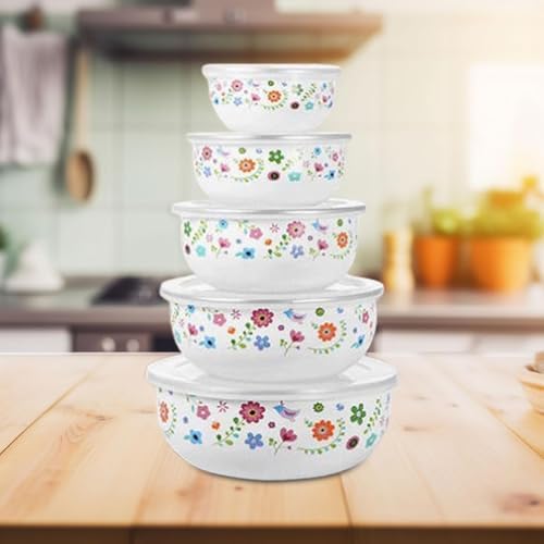 5 Pieces Mixing Bowl Set Food Prep Bowls Round Bowl Kitchen Enamel