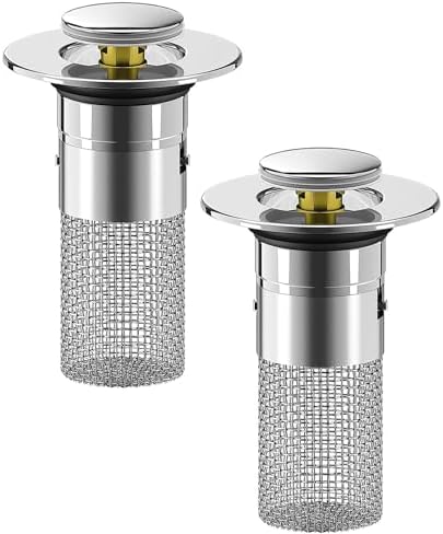 Bathroom Sink Stopper Hair Catcher, Pop Up Drain Plug with Strainer