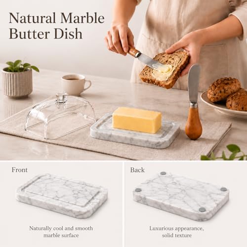 Marble Butter Dish with Lid: Butter Dish With Knife for Countertop