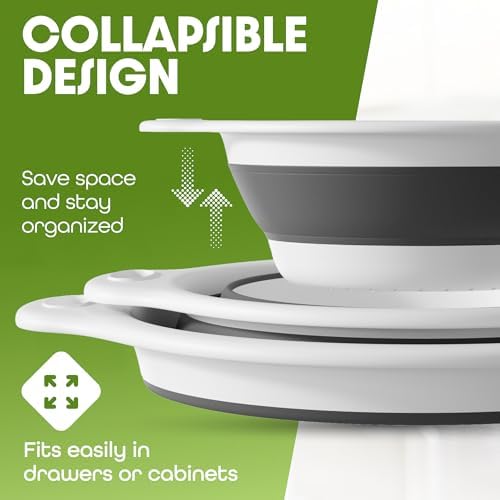 Collapsible Colanders (2 Pack Set) Food Strainers with Over-Sink Water