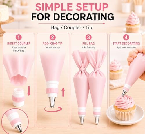 15-Piece Cake Decorating Kit, Piping Bags and Tips, Pink