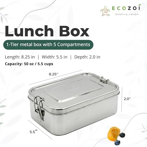 ecozoi 5 Compartment Stainless Steel Bento Lunch Box for Adults &