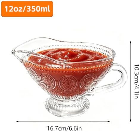 12 oz Glass Gravy Boat,Crystal Serving Dish with Easy-Pour Spout and
