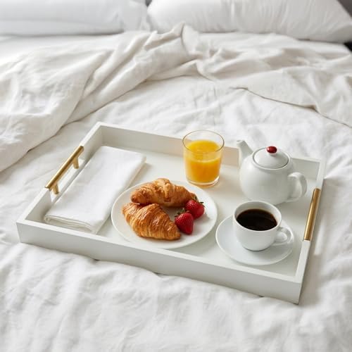 16"x12" Wood Serving Tray Wooden Rectangle Ottoman Decor Platter