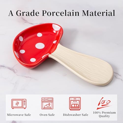 Ceramic Mushroom Spoon Rest, Farmhouse Spoon Holder, Red, 1PC