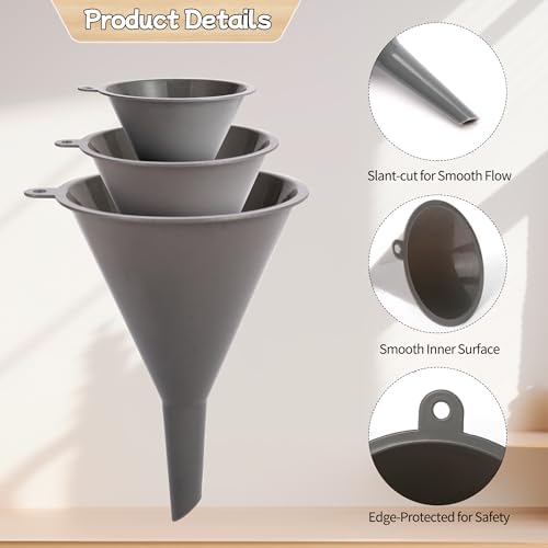 Plastic Kitchen Funnel Set of 3 with Clean Brush, BPA Free Round Food