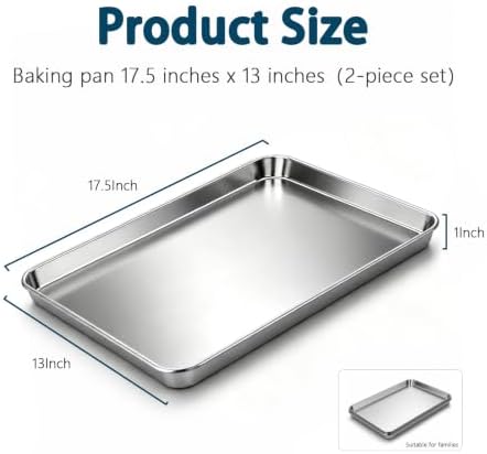 Baking Sheet Set of 2, 18 Inch Stainless Steel Cookie Sheets, 0.8mm