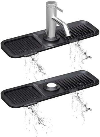 Kitchen Sink Splash Guard, Black 5° Sloped, Silicone Draining Mat for