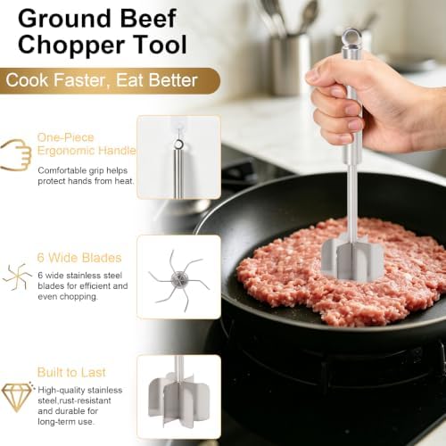 304 Stainless Steel Meat Chopper & Potato Masher, 6 Blade