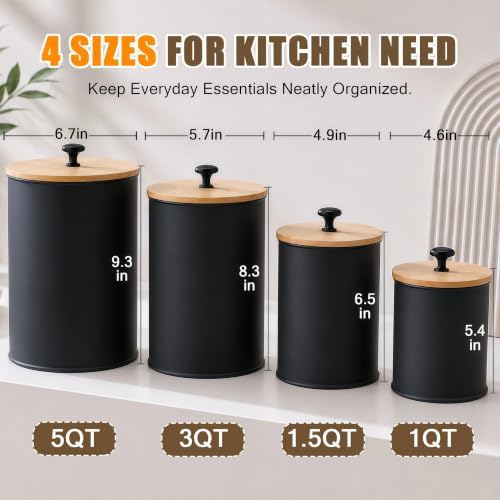 Canisters Sets for Kitchen Countertop 4 PCS Airtight Metal Containers