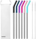 6 Packs Reusable Stainless Steel Straws with Silicone Tips and Travel