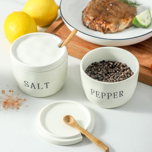 2 Pack Salt and Pepper Bowls Set, Ceramic Salt and Pepper Containers