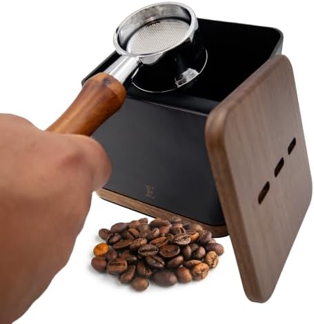 Espresso Knock Box with Lid, 1L Steel Coffee Puck Container, Black