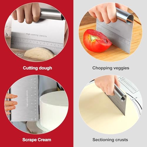 2 Pack Stainless Steel Dough Scraper and Dough Scrapers Set, or Baking