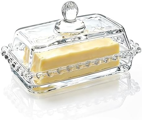 Clear Glass Butter Dish with Handled Lid, 6.5 Inch Classic Butter