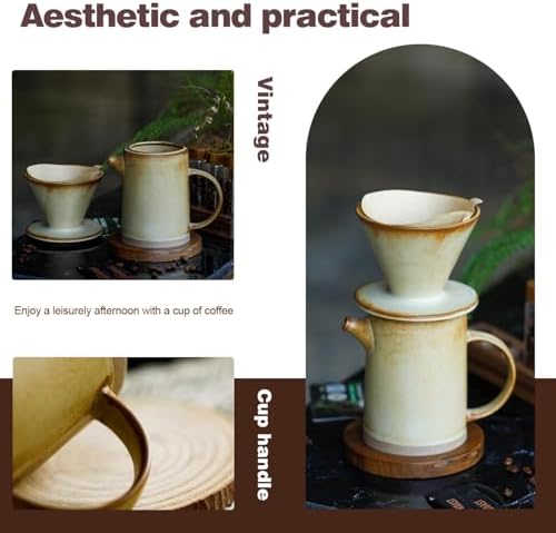 DIF DECO Vintage Ceramic Pour Over Coffee Maker Set, Yellow