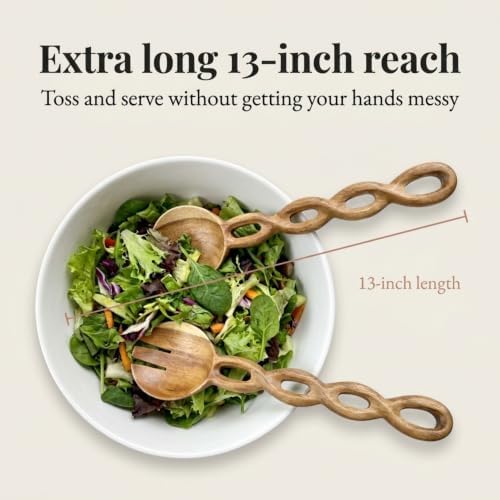 Salt & York 13-Inch Acacia Wood Salad Servers, 2-Piece Handcrafted
