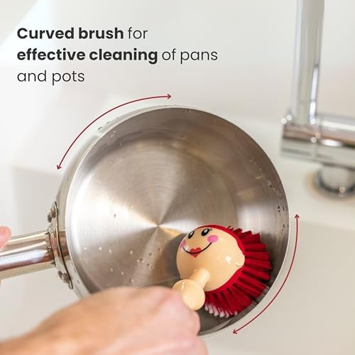 Vigar Dolls Dish Brush with Holder, Green and Red