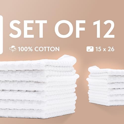 Wealuxe Super Absorbent Kitchen Towels 12 Pack - Premium 100% Cotton
