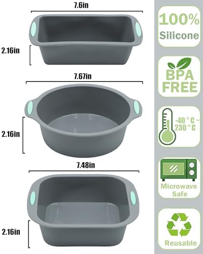 Silicone Baking Pan Set, Nonstick Bakeware with Bread Loaf Pan, Square