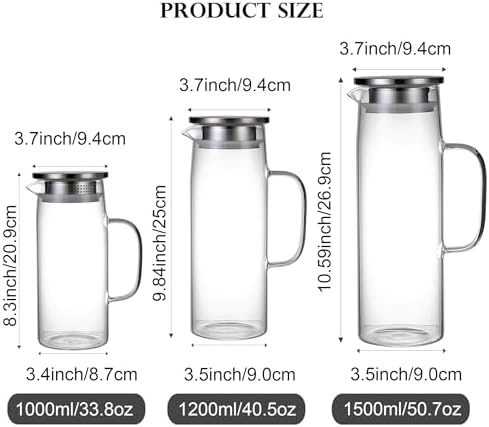 Glass Pitcher With Lid and Spout - Iced Tea and Beverage Pitcher for