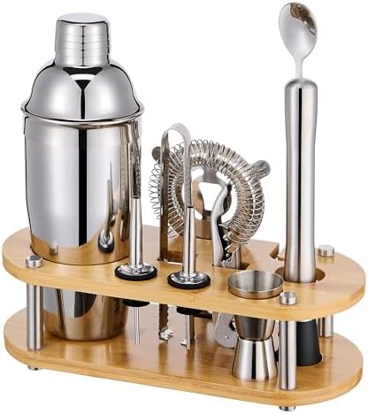 Wukuna Cocktail Shaker Bartender Kit, 11 Pcs Bar Tool Set with Bamboo