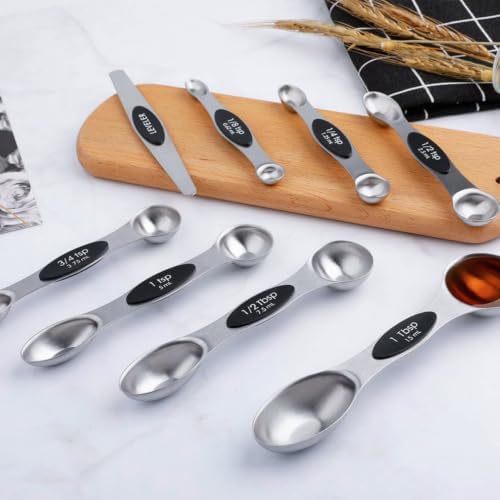 Black Stainless Steel Measuring Spoons Set, Double End Magnetic