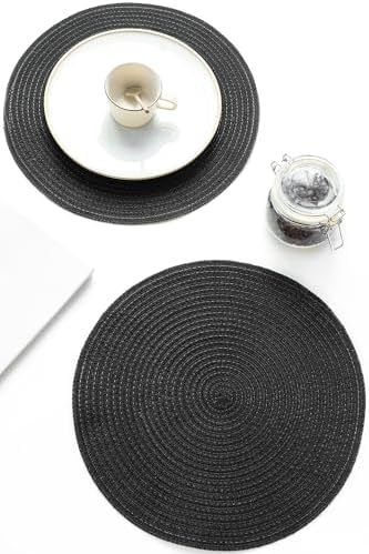 Floroom 15 Inch Round Braided Placemats Set of 4, Washable Heat