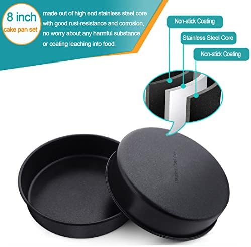 LIANYU 8 x 2 Inch Round Cake Pan Set of 3, Stainless Steel Black