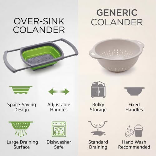 Qimh Collapsible Colander, 6 Quart Over-Sink Strainer