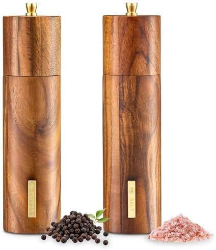 Acacia Wood Salt and Pepper Grinder Set, 2 Pack