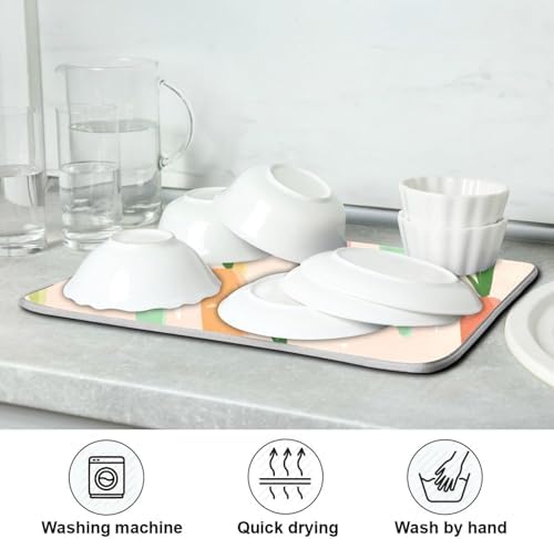 OTVEE Doodle Carrot Art Dish Drying Mat for Kitchen Counter Absorbent