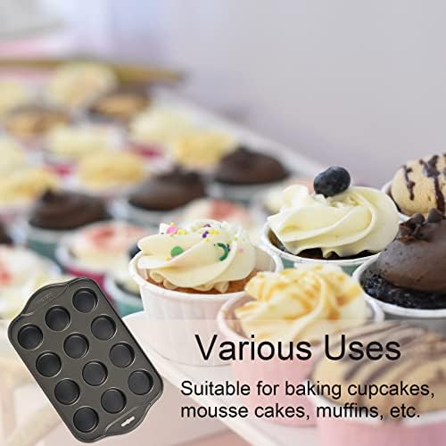 2 Pack Mini Muffin Pan with Removable Bottom, 12 Cavity Nonstick Mini