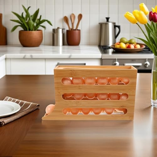 Xmas Rolling Egg Holder for Fridge 4 Tiers Wooden Drawer